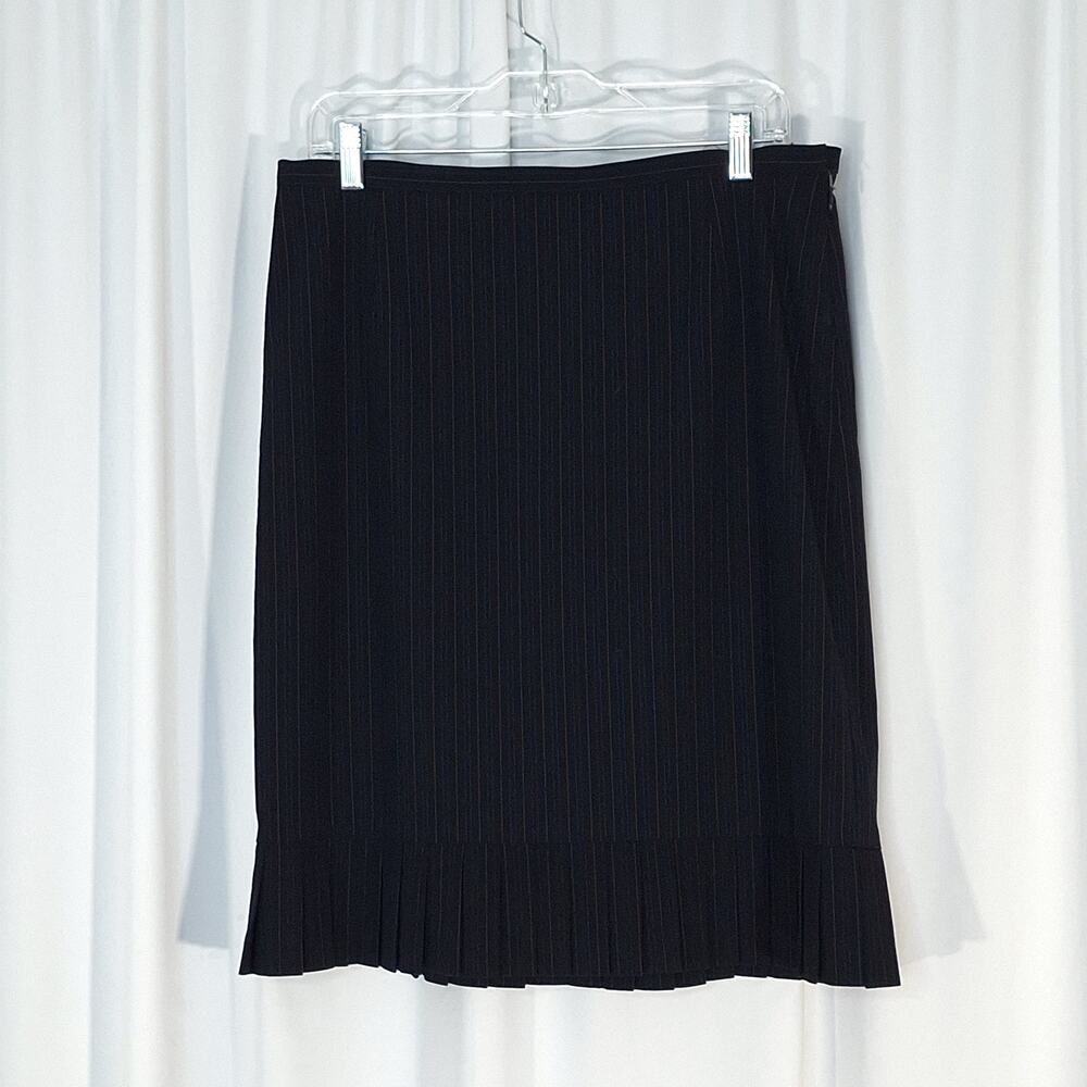 Apt. 9 Women’s Size 12 Skirt Midi Black Pinstripe Stretch Pleated Hem Career